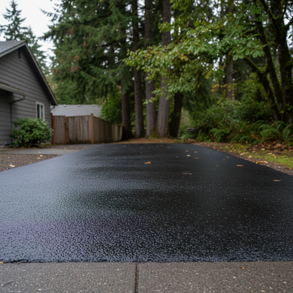 Completed asphalt sealcoating work at a residential property in Kent, WA