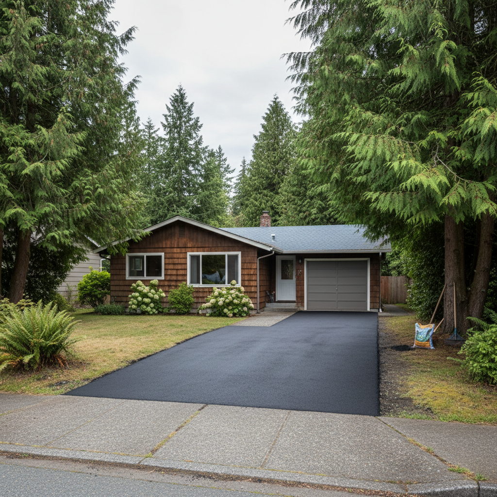 Completed asphalt patching work at a residential property in Kent, WA
