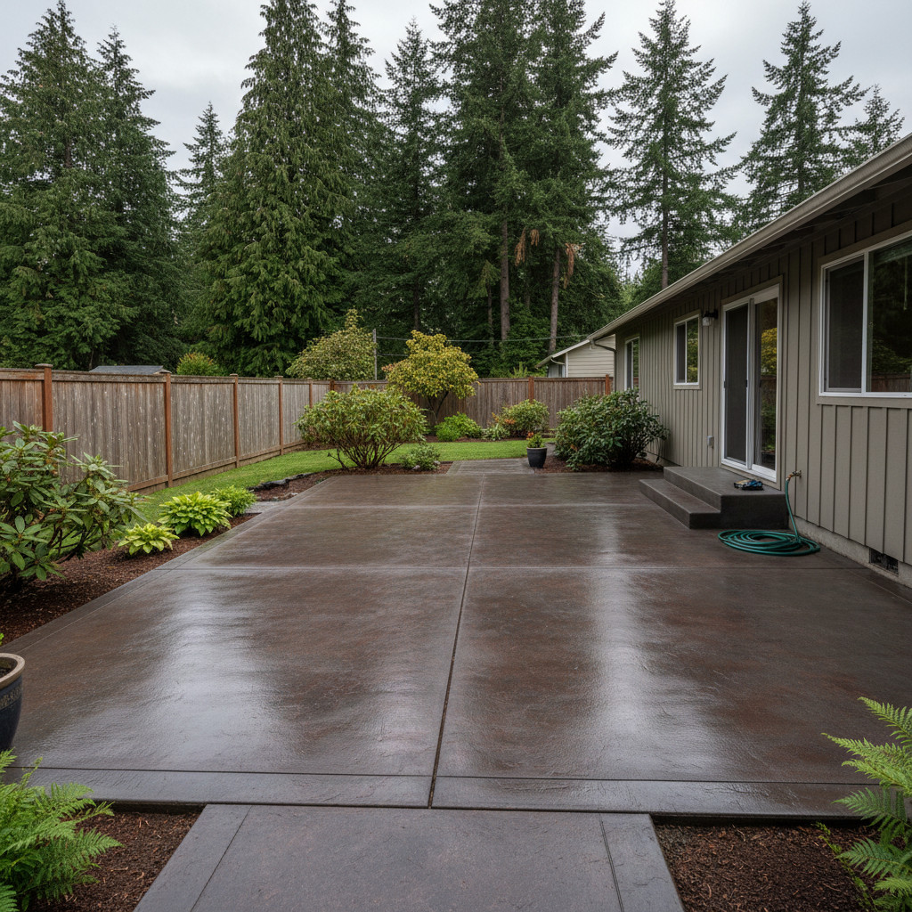 Completed concrete staining work at a residential property in Redmond, WA