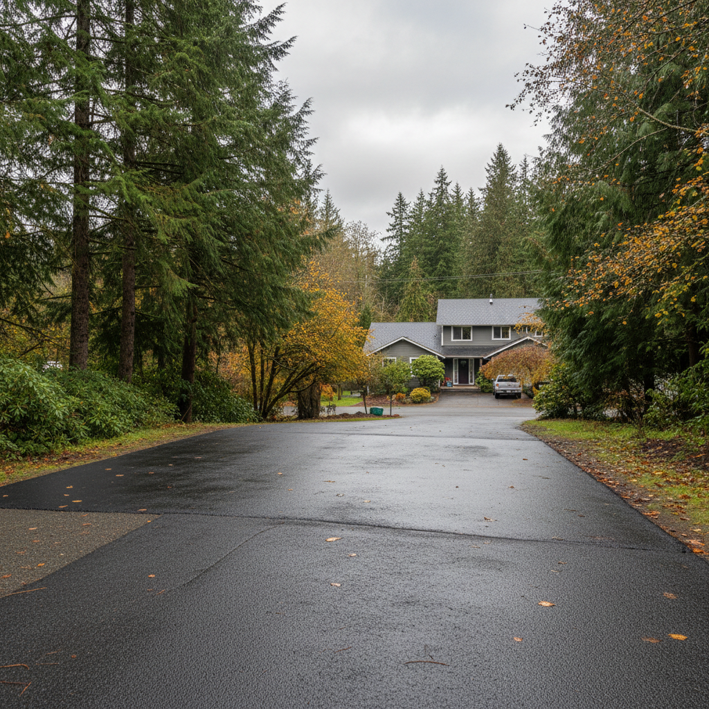 Completed asphalt patching work at a residential property in Arlington, WA