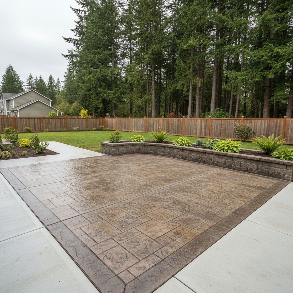 Completed concrete patios work at a residential property in Lynnwood, WA