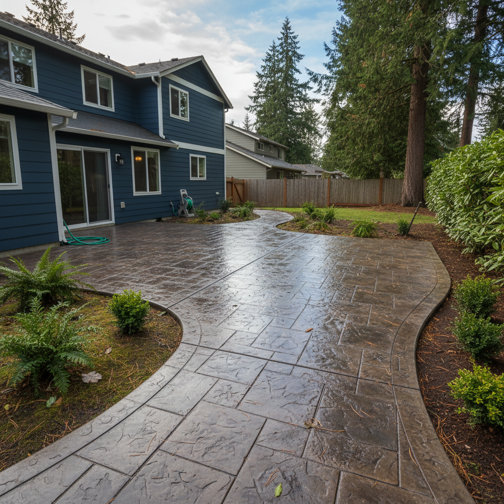 Completed stamped concrete work at a residential property in Lynnwood, WA