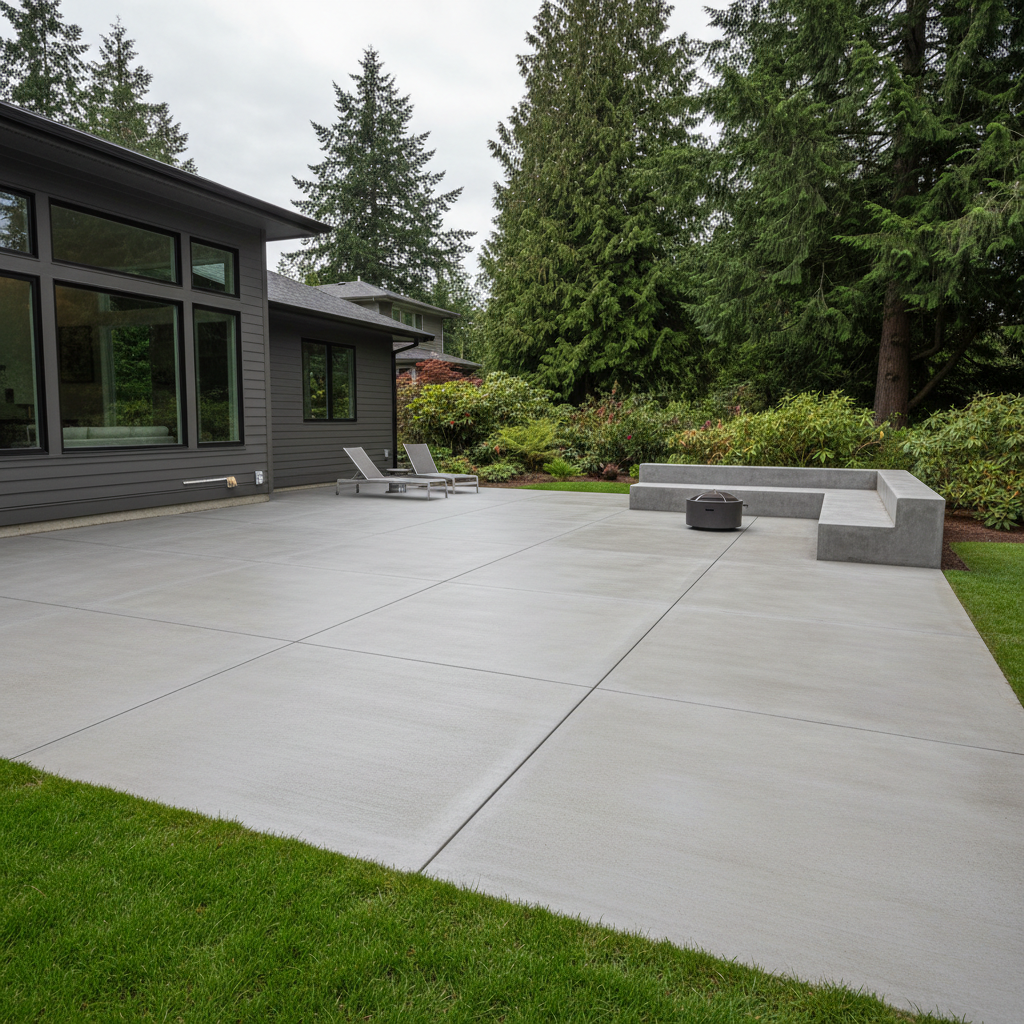 Completed concrete patios work at a residential property in Kirkland, WA