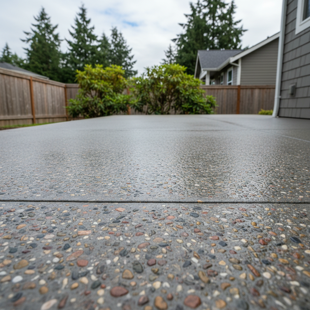 Completed concrete patios work at a residential property in Bremerton, WA