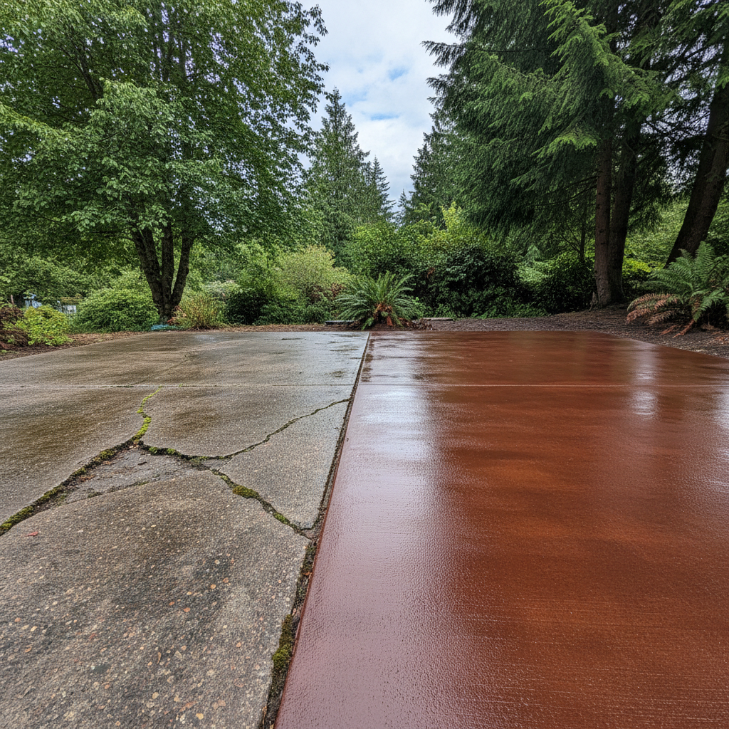 Completed concrete staining work at a residential property in Redmond, WA
