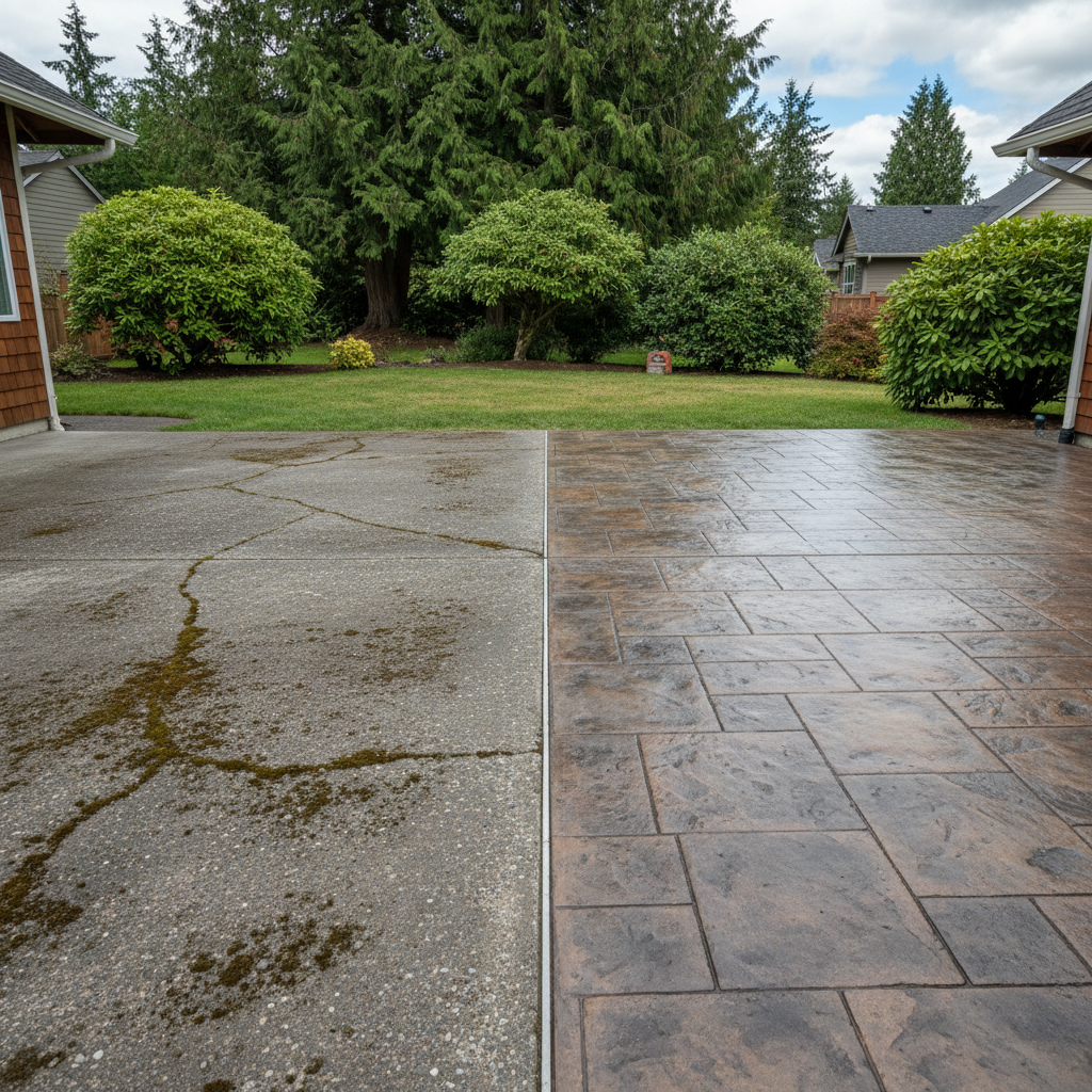 Completed decorative concrete work at a residential property in Kirkland, WA