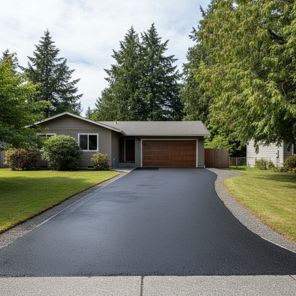 Completed asphalt sealcoating work at a residential property in Arlington, WA