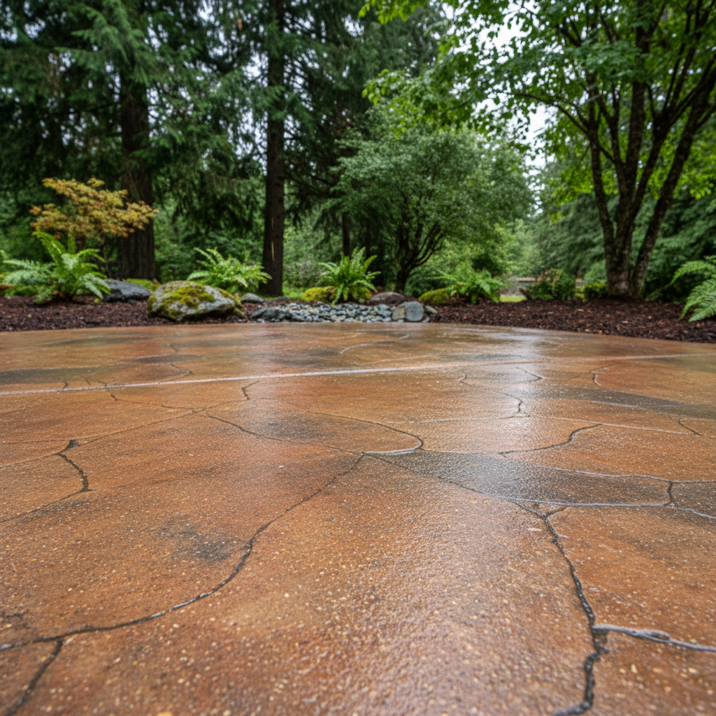 Completed concrete staining work at a residential property in Kirkland, WA