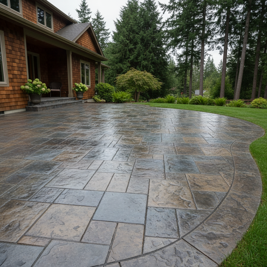 Completed stamped concrete work at a residential property in Bremerton, WA