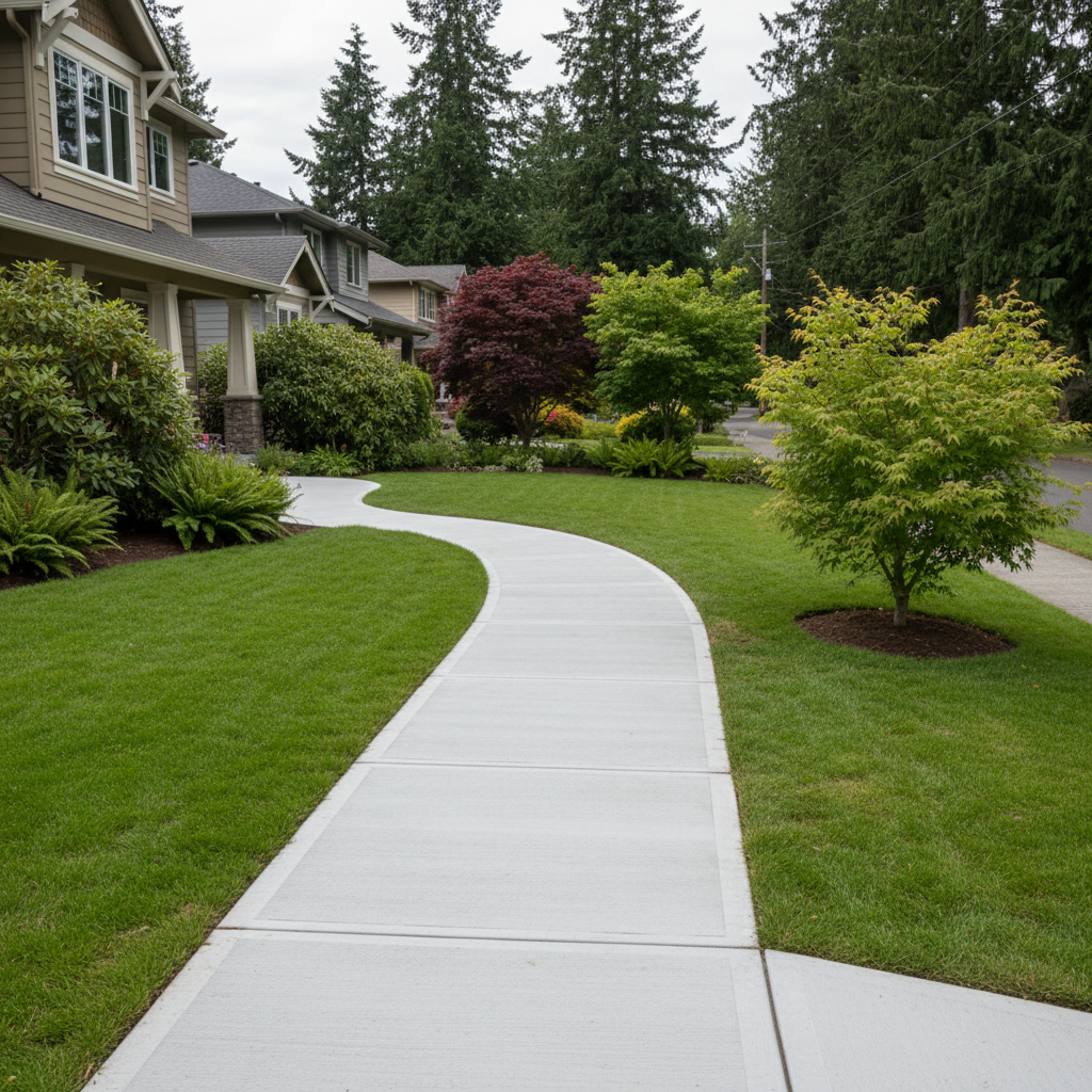 Completed concrete sidewalks work at a residential property in Lynnwood, WA