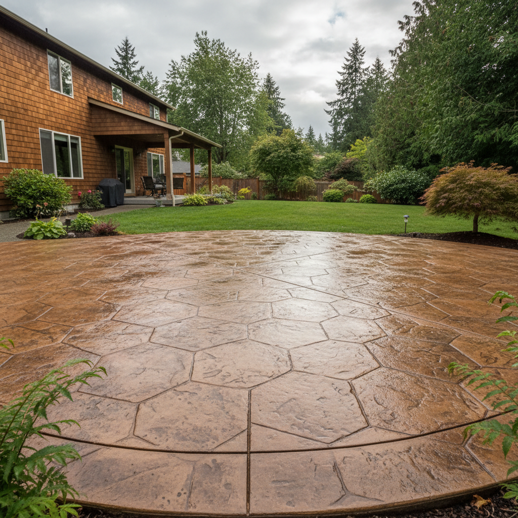 Completed stamped concrete work at a residential property in Bothell, WA