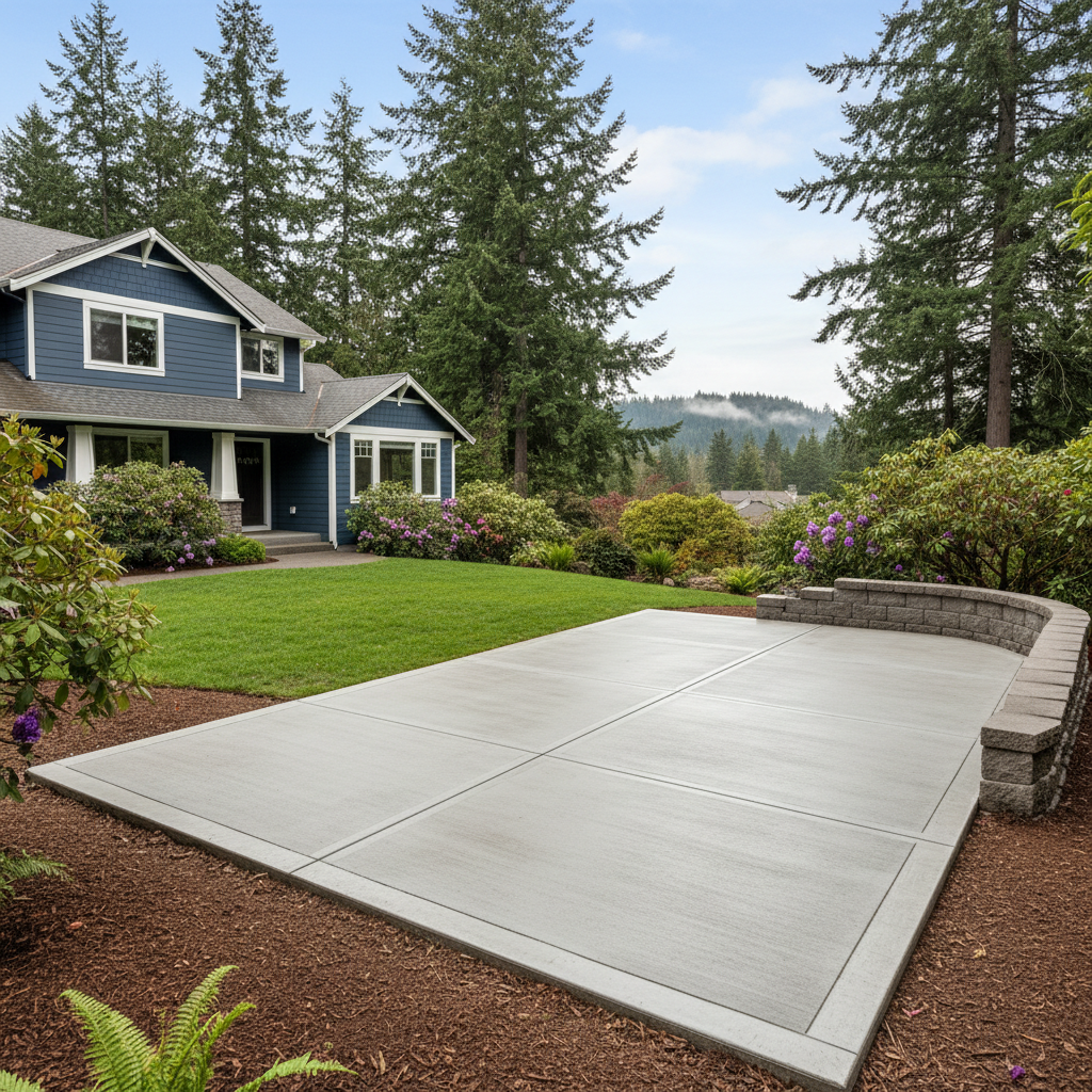 Completed concrete installation work at a residential property in Kirkland, WA
