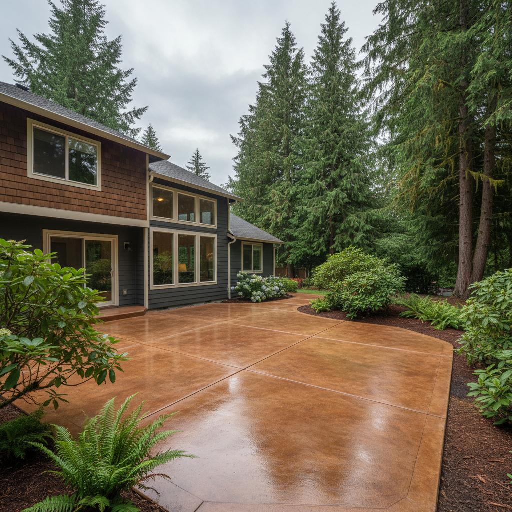 Completed concrete staining work at a residential property in Bothell, WA