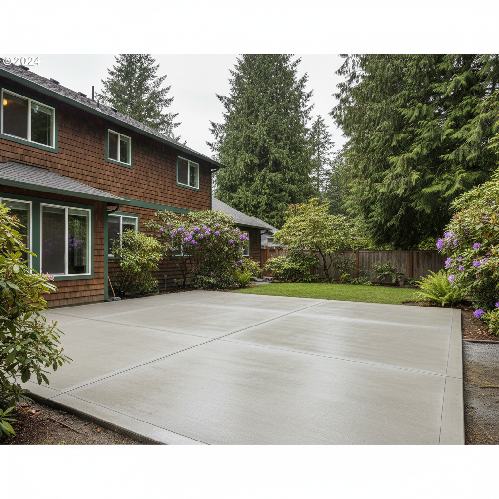 Completed concrete patios work at a residential property in Kirkland, WA