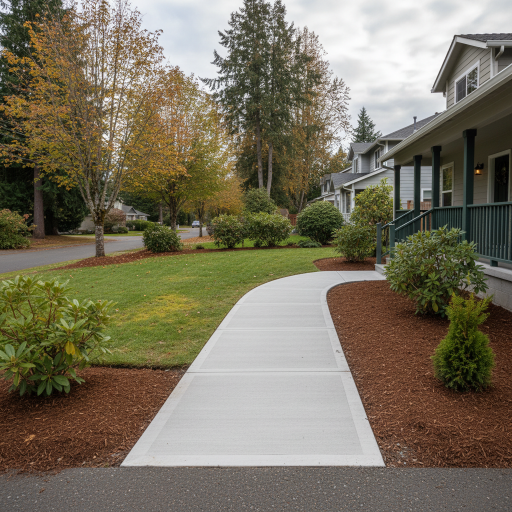 Completed concrete sidewalks work at a residential property in Lynnwood, WA