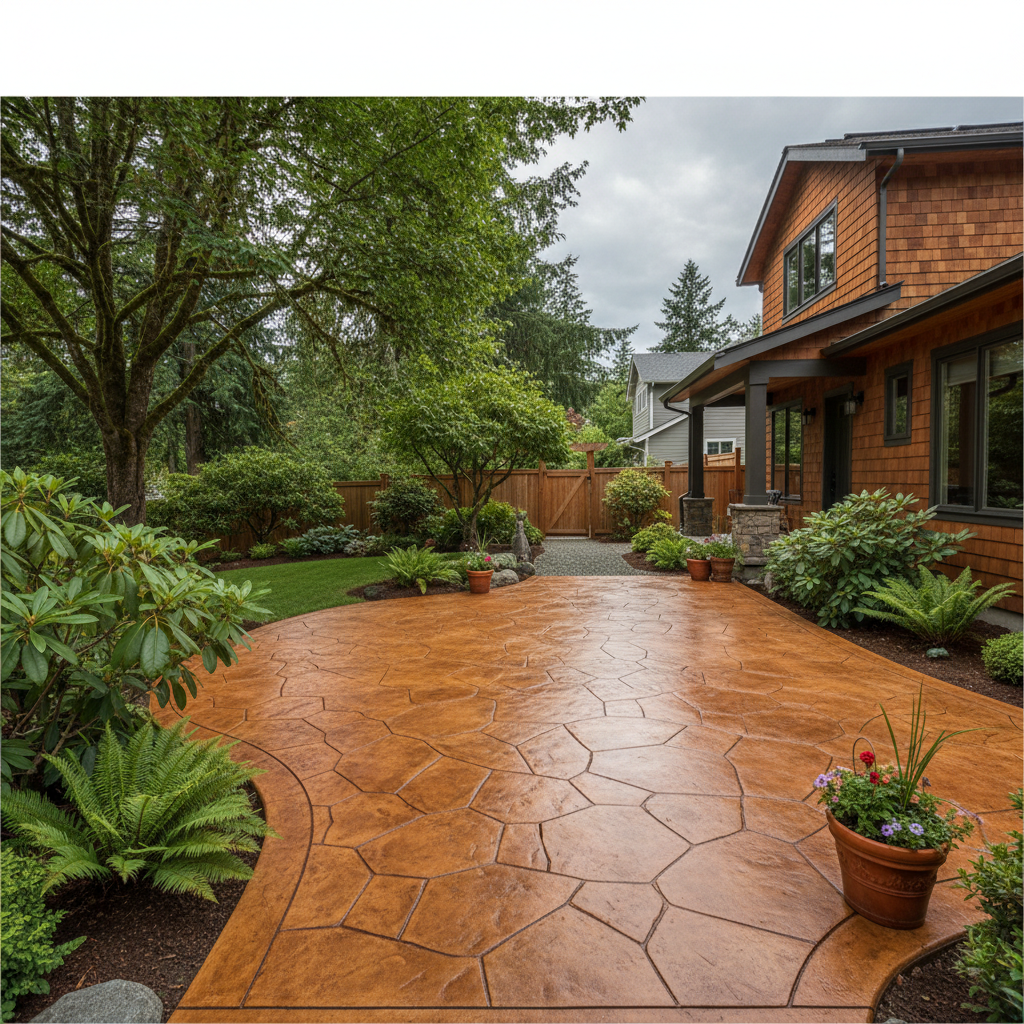 Completed concrete staining work at a residential property in Kenmore, WA