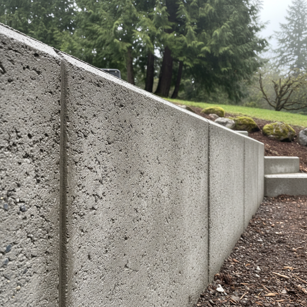 Completed concrete retaining walls work at a residential property in Bremerton, WA