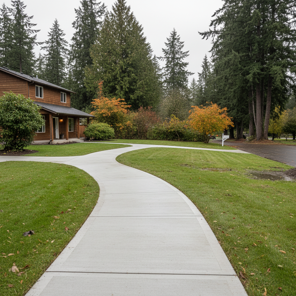 Completed concrete sidewalks work at a residential property in Kirkland, WA