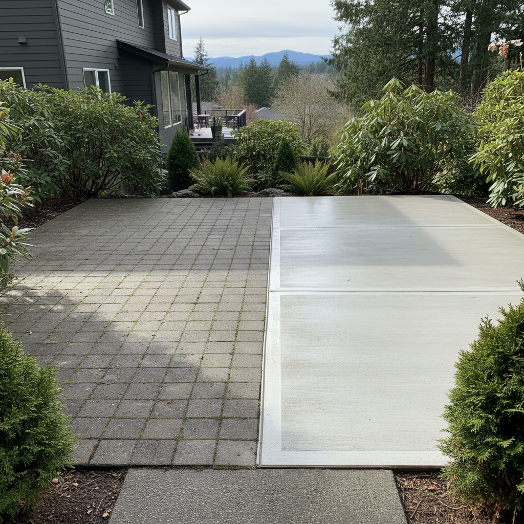 Completed concrete patios work at a residential property in Kirkland, WA