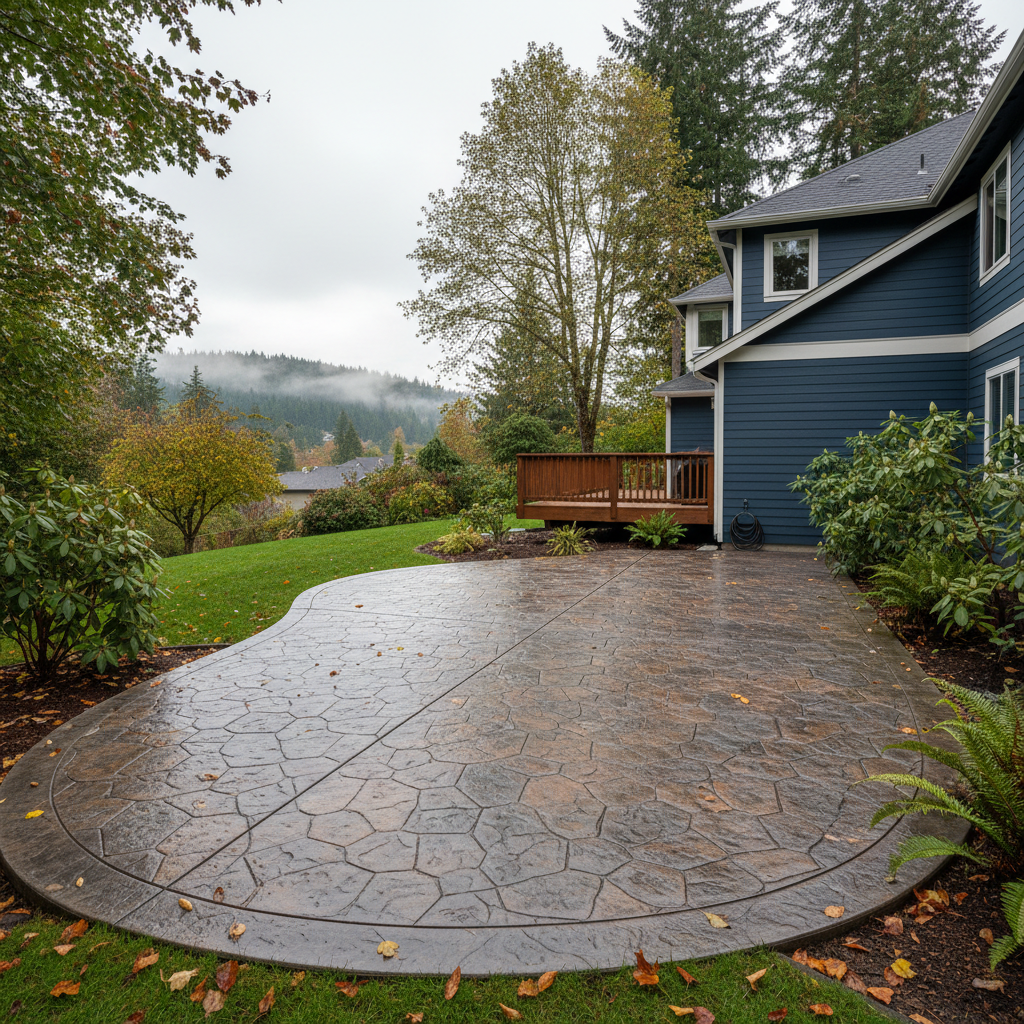 Completed stamped concrete work at a residential property in Bothell, WA