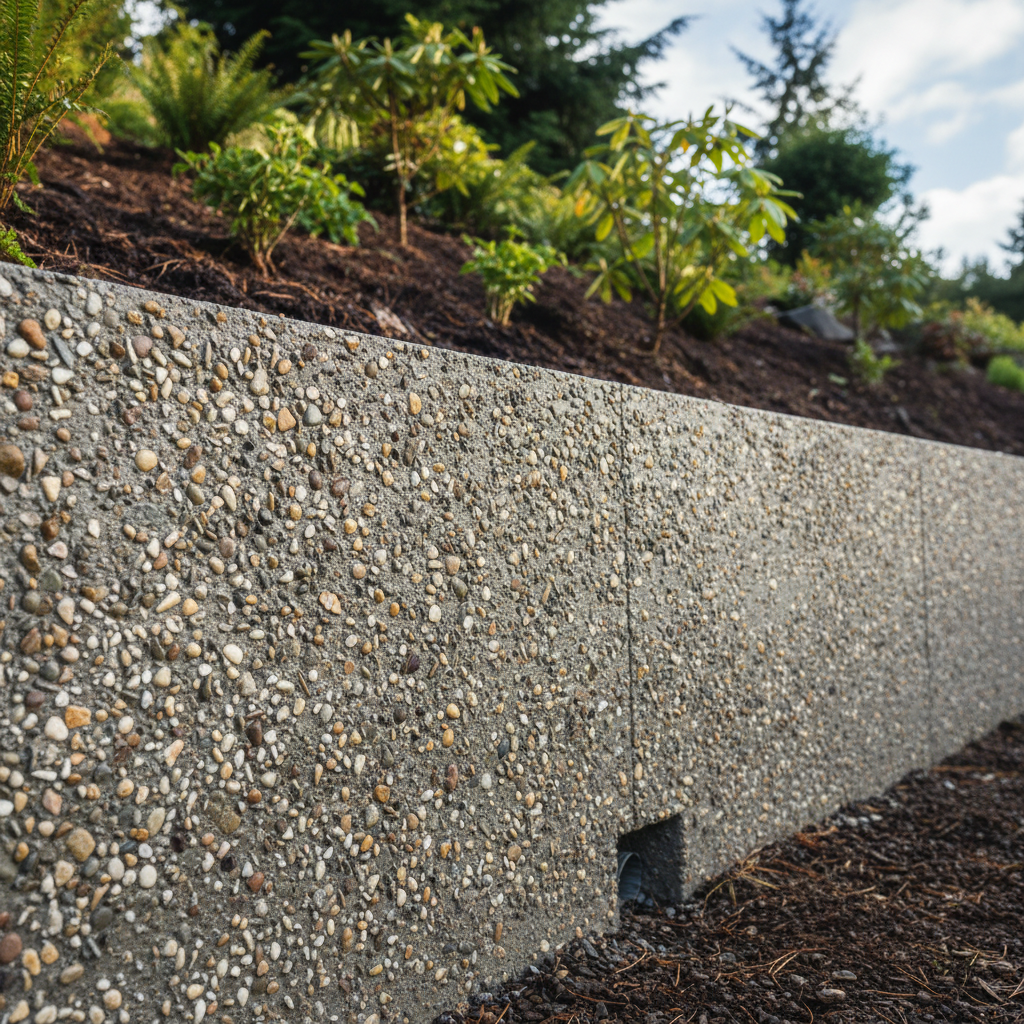 Completed concrete retaining walls work at a residential property in Bremerton, WA