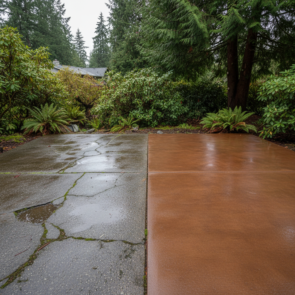 Completed concrete staining work at a residential property in Kenmore, WA