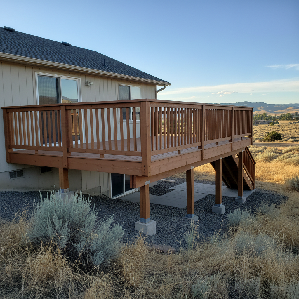 Completed deck construction work at a residential property in Richland, WA