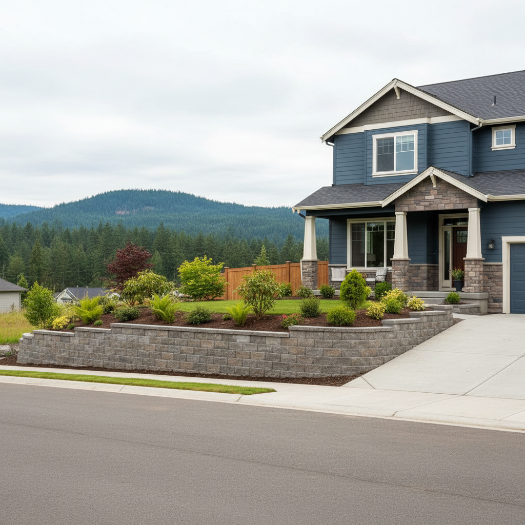 Completed concrete retaining walls work at a residential property in Bothell, WA