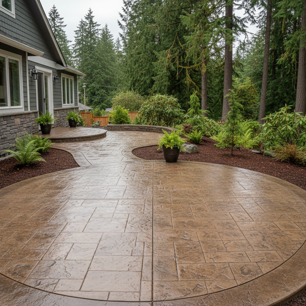 Completed stamped concrete work at a residential property in Bothell, WA