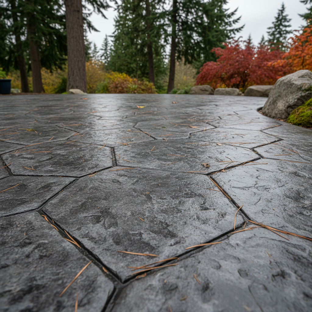 Completed stamped concrete work at a residential property in Kenmore, WA