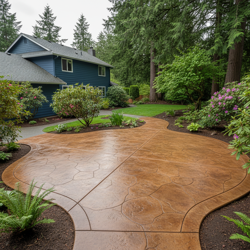 Completed concrete staining work at a residential property in Kenmore, WA