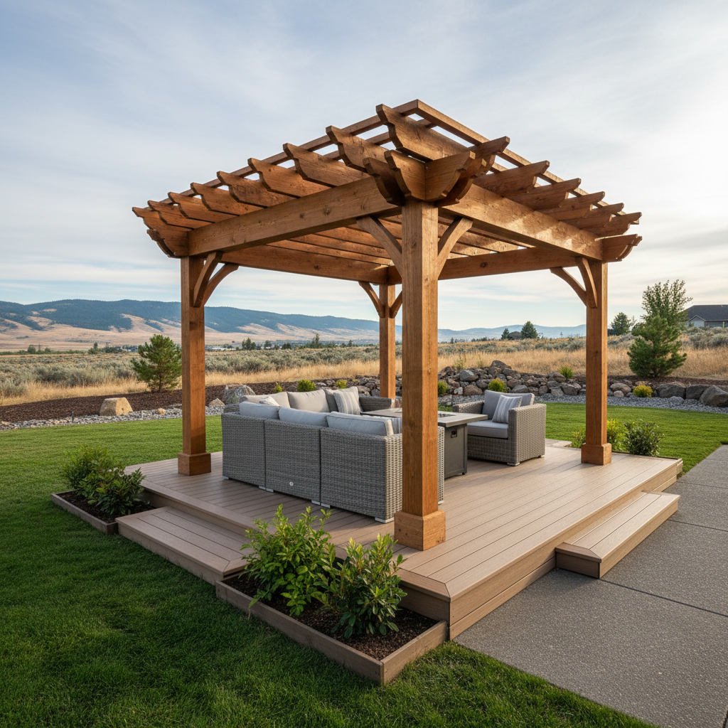 Completed pergola construction work at a residential property in Richland, WA