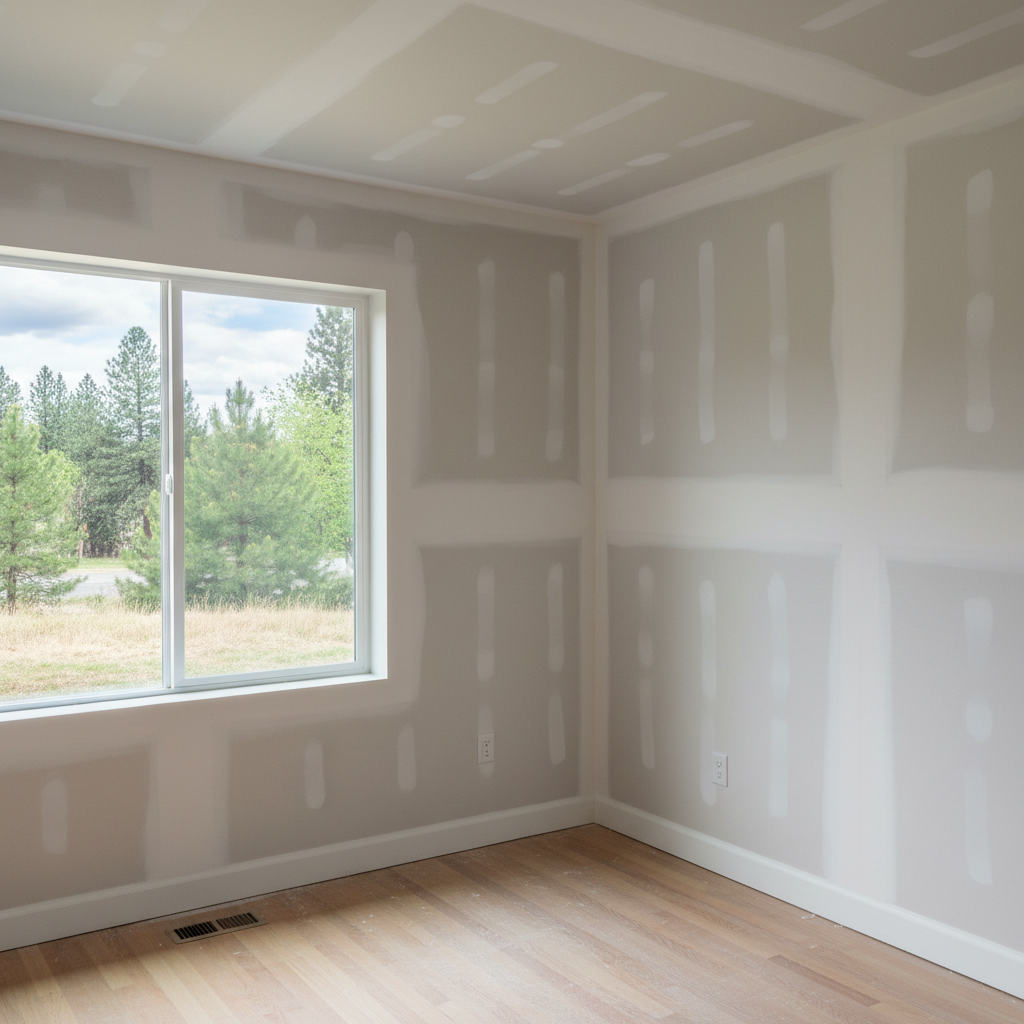 Completed sheetrock installation work at a residential property in Spokane, WA