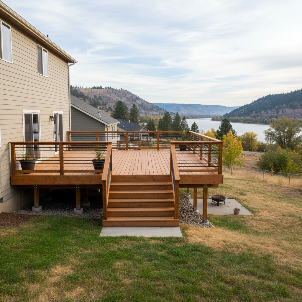 Completed deck construction work at a residential property in Richland, WA