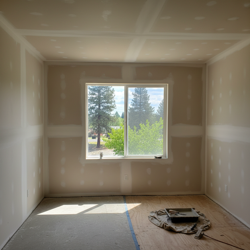 Completed drywall taping and mudding work at a residential property in Spokane, WA