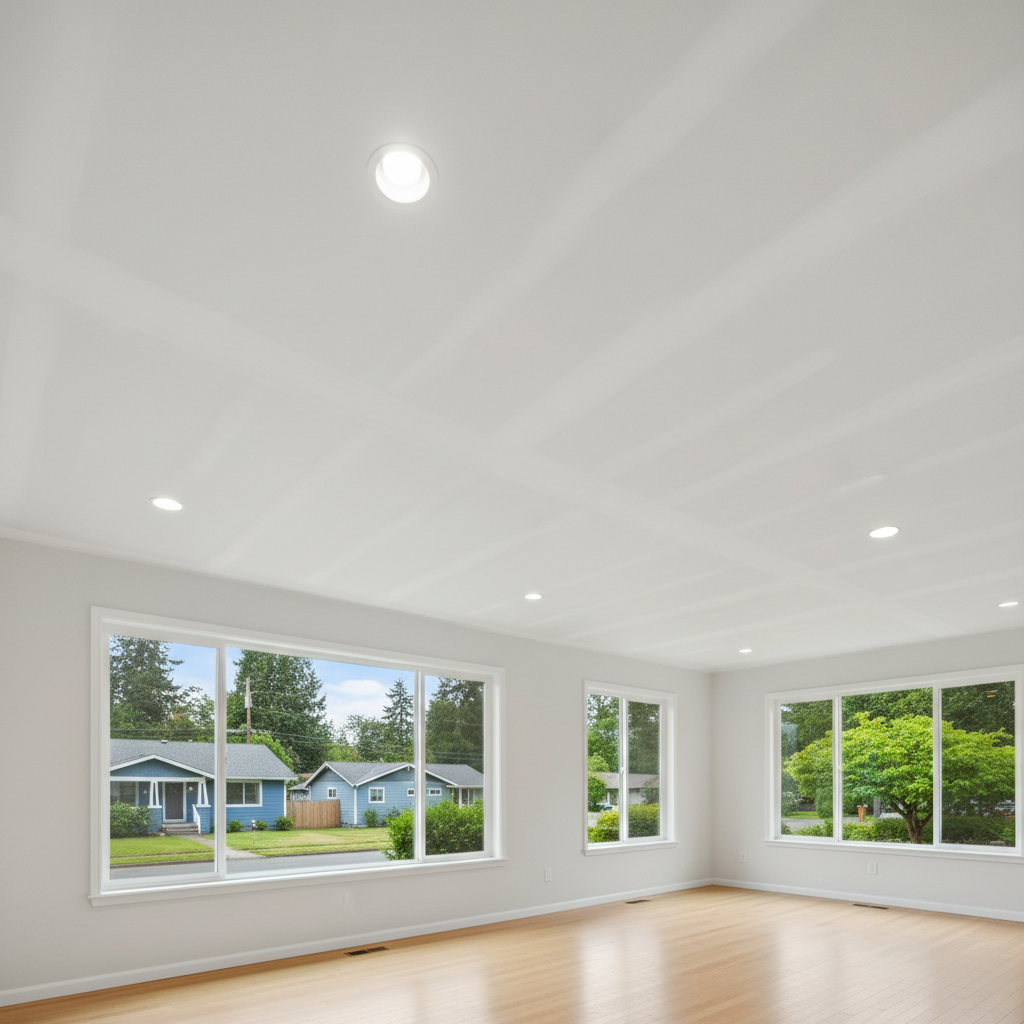 Completed ceiling drywall installation work at a residential property in Tacoma, WA