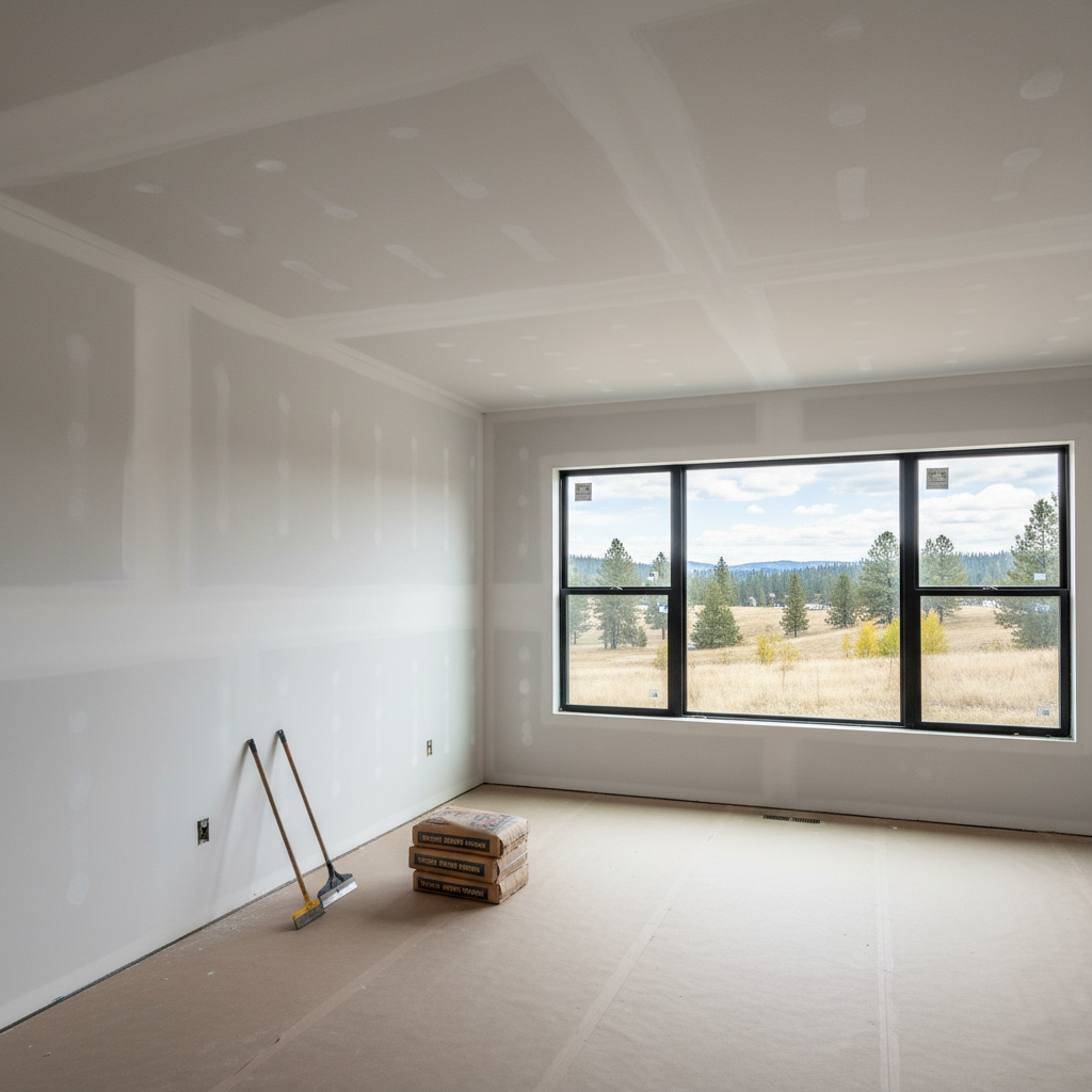 Completed drywall installation work at a residential property in Spokane, WA
