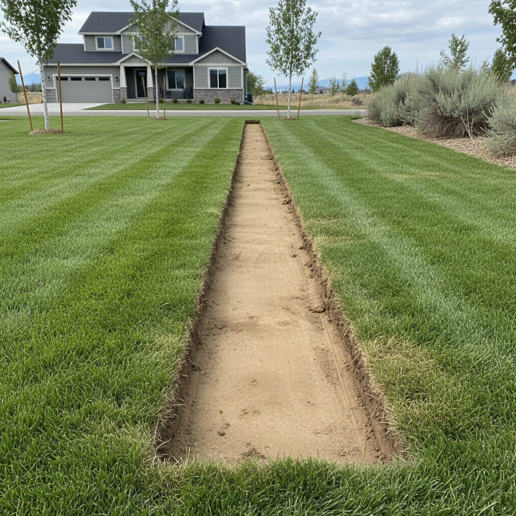 Completed utility trenching work at a residential property in Moses Lake, WA