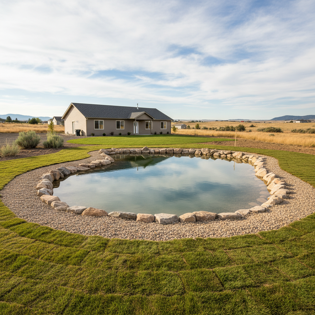 Completed pond excavation work at a residential property in Moses Lake, WA