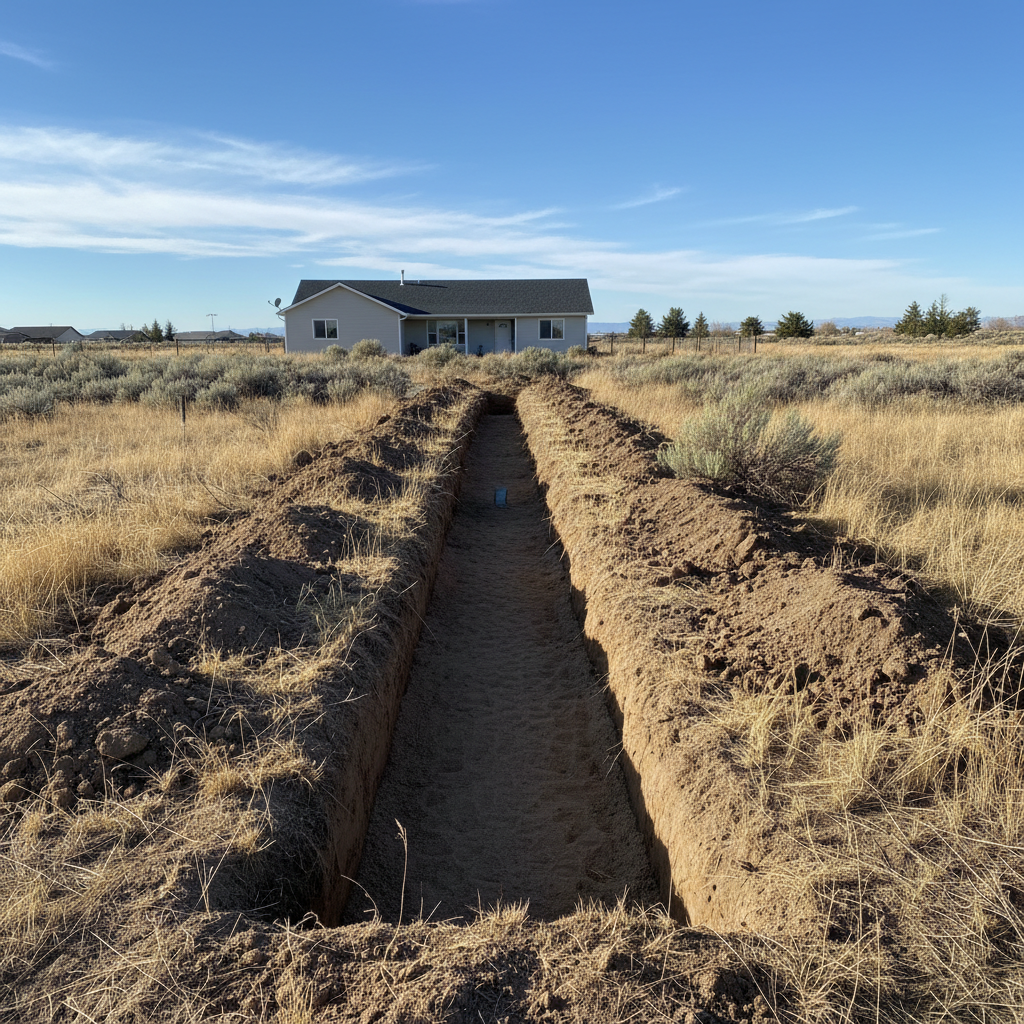 Completed utility trenching work at a residential property in Moses Lake, WA