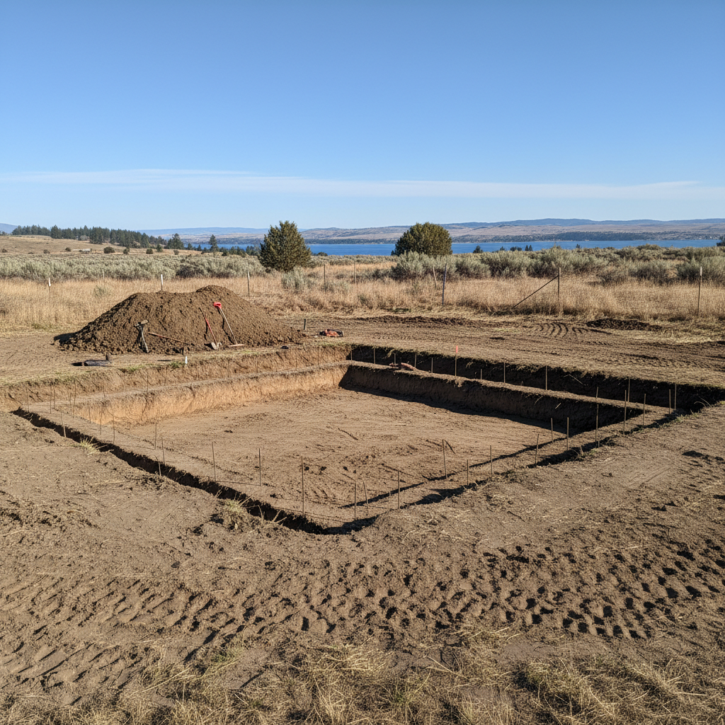 Completed foundation excavation work at a residential property in Moses Lake, WA