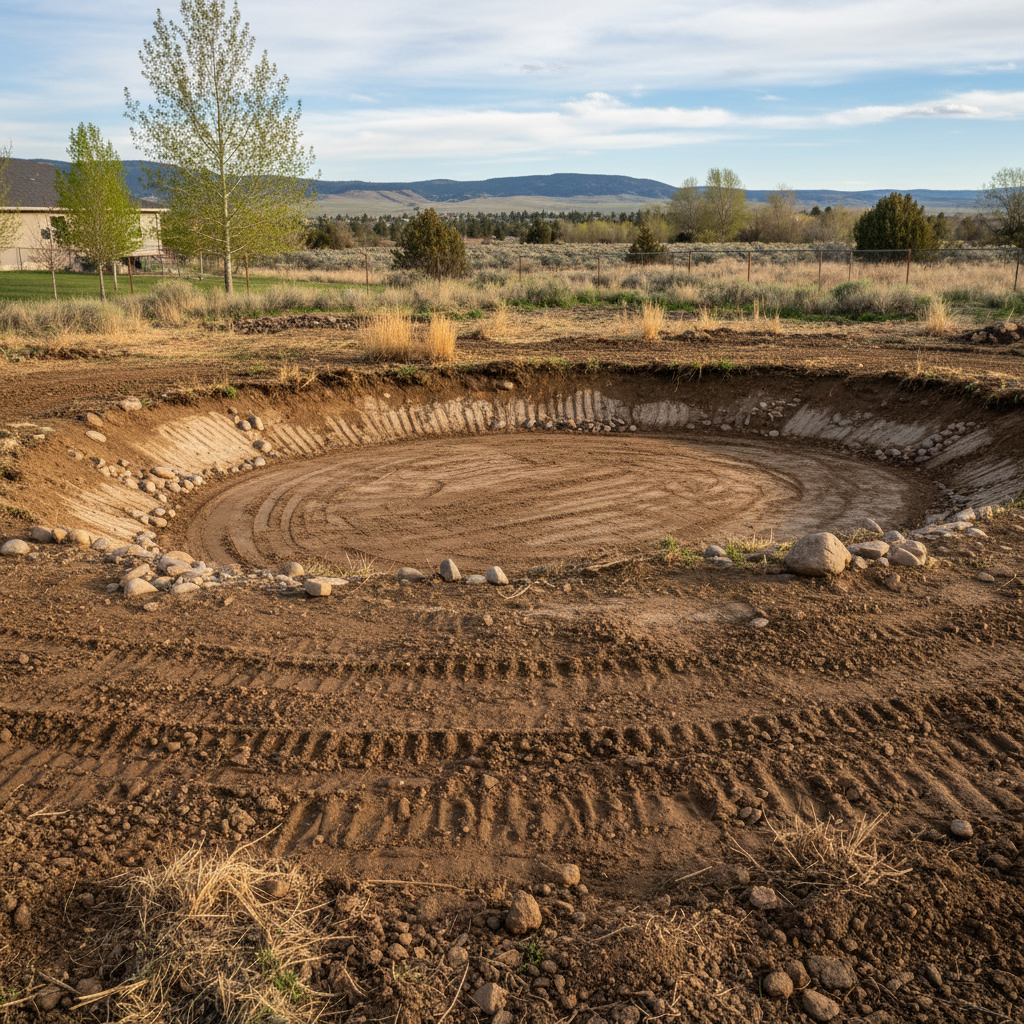 Completed pond excavation work at a residential property in Moses Lake, WA