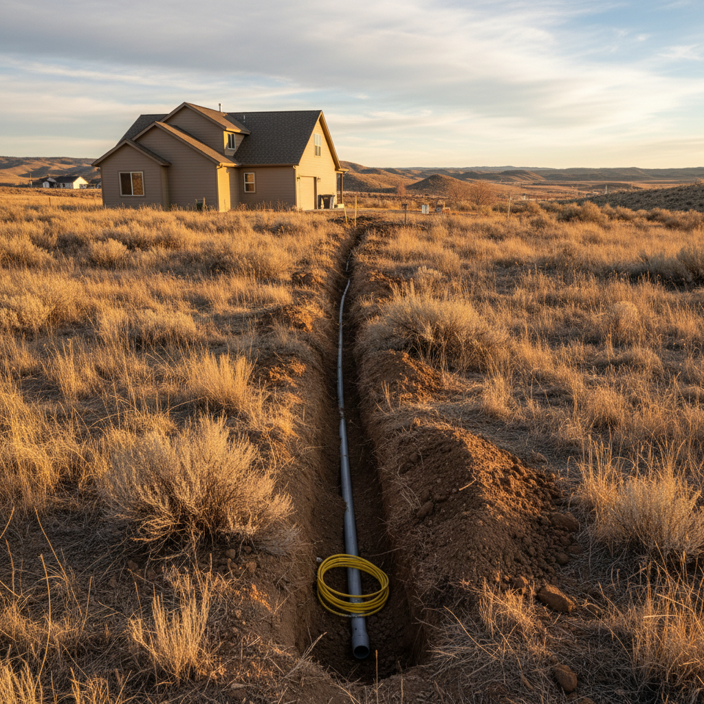 Completed utility trenching work at a residential property in Moses Lake, WA