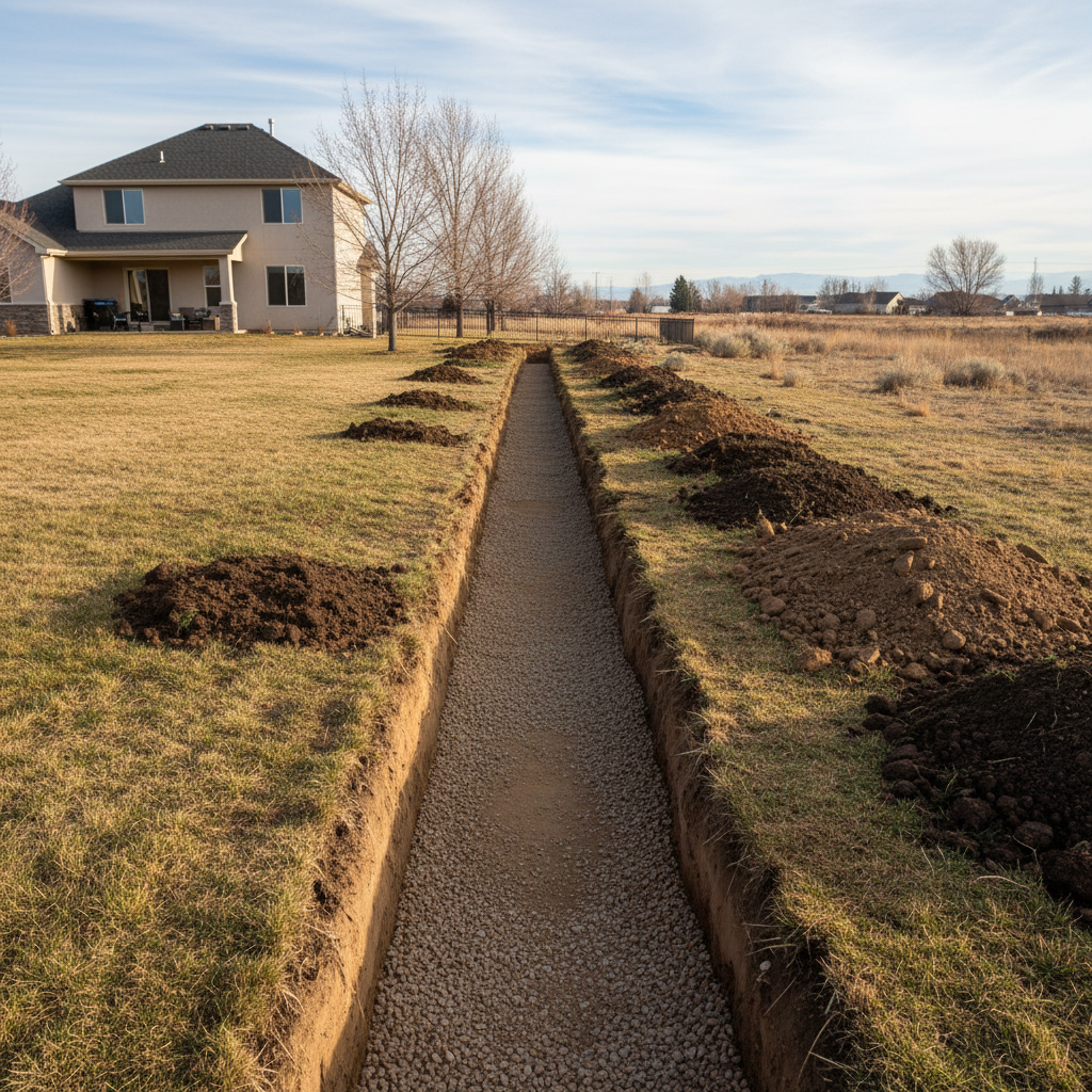 Completed trenching work at a residential property in Moses Lake, WA