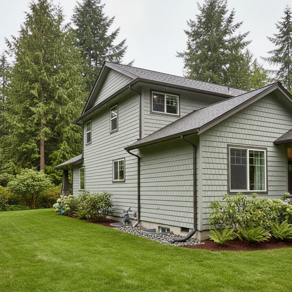 Completed seamless gutter installation work at a residential property in Renton, WA