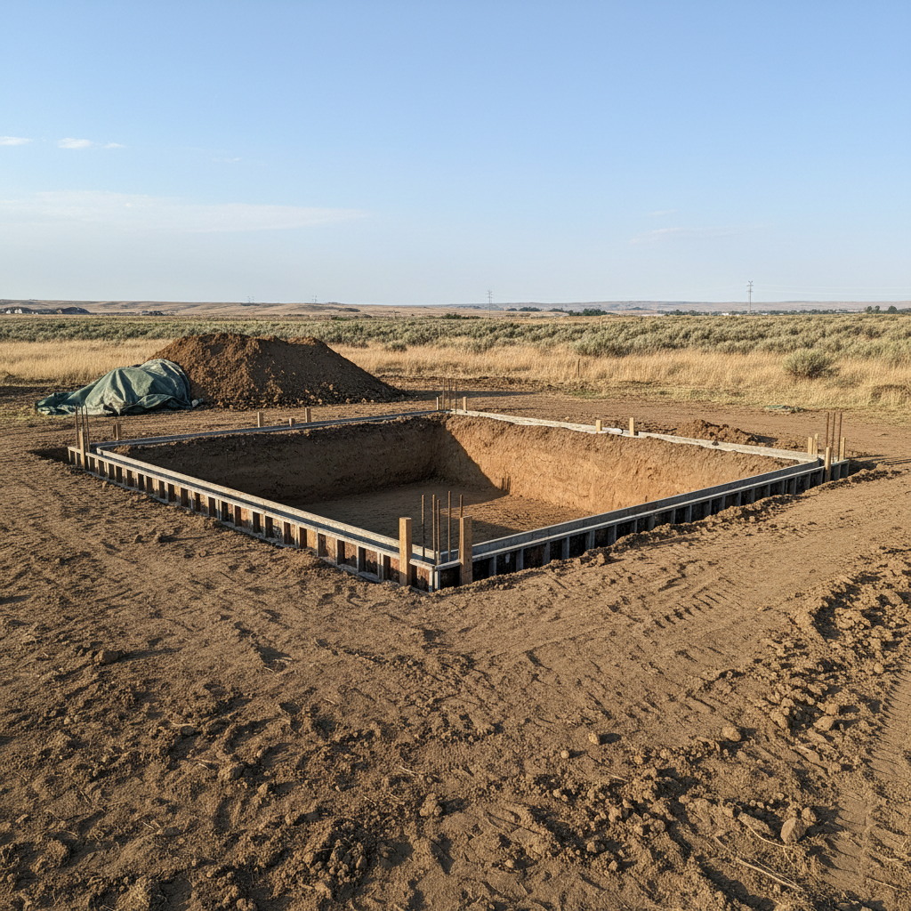 Completed foundation excavation work at a residential property in Moses Lake, WA
