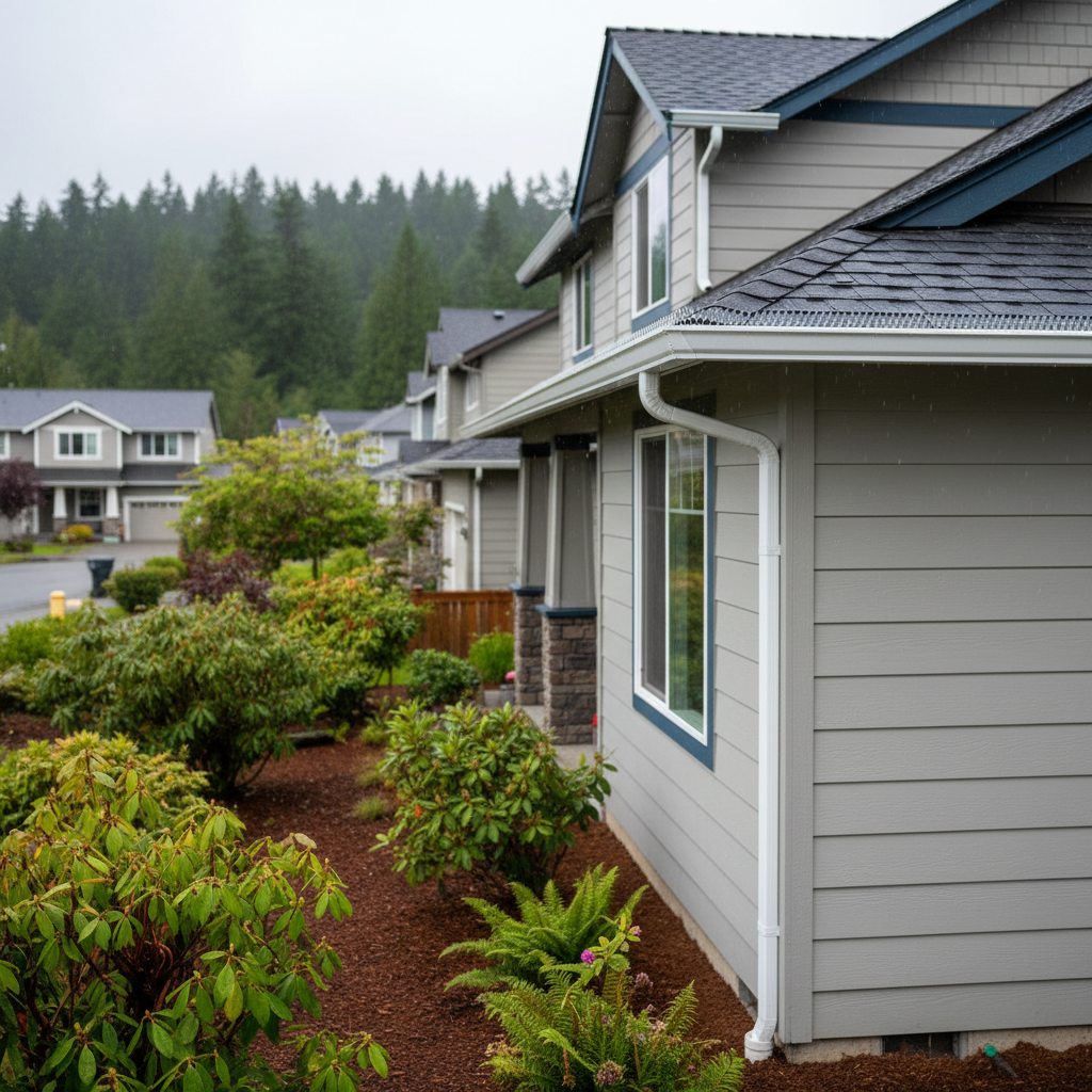 Completed gutter maintenance plans work at a residential property in Renton, WA