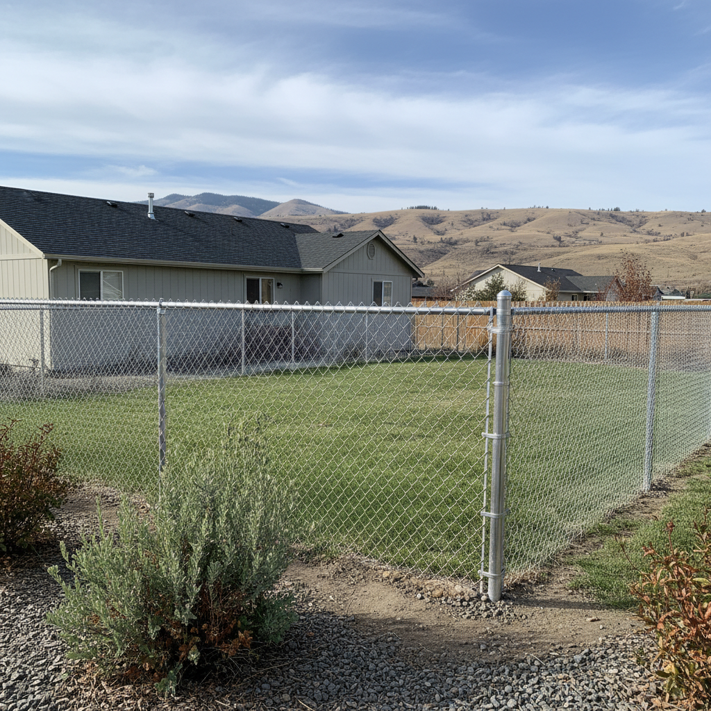Completed chain link fence installation work at a residential property in Moses Lake, WA