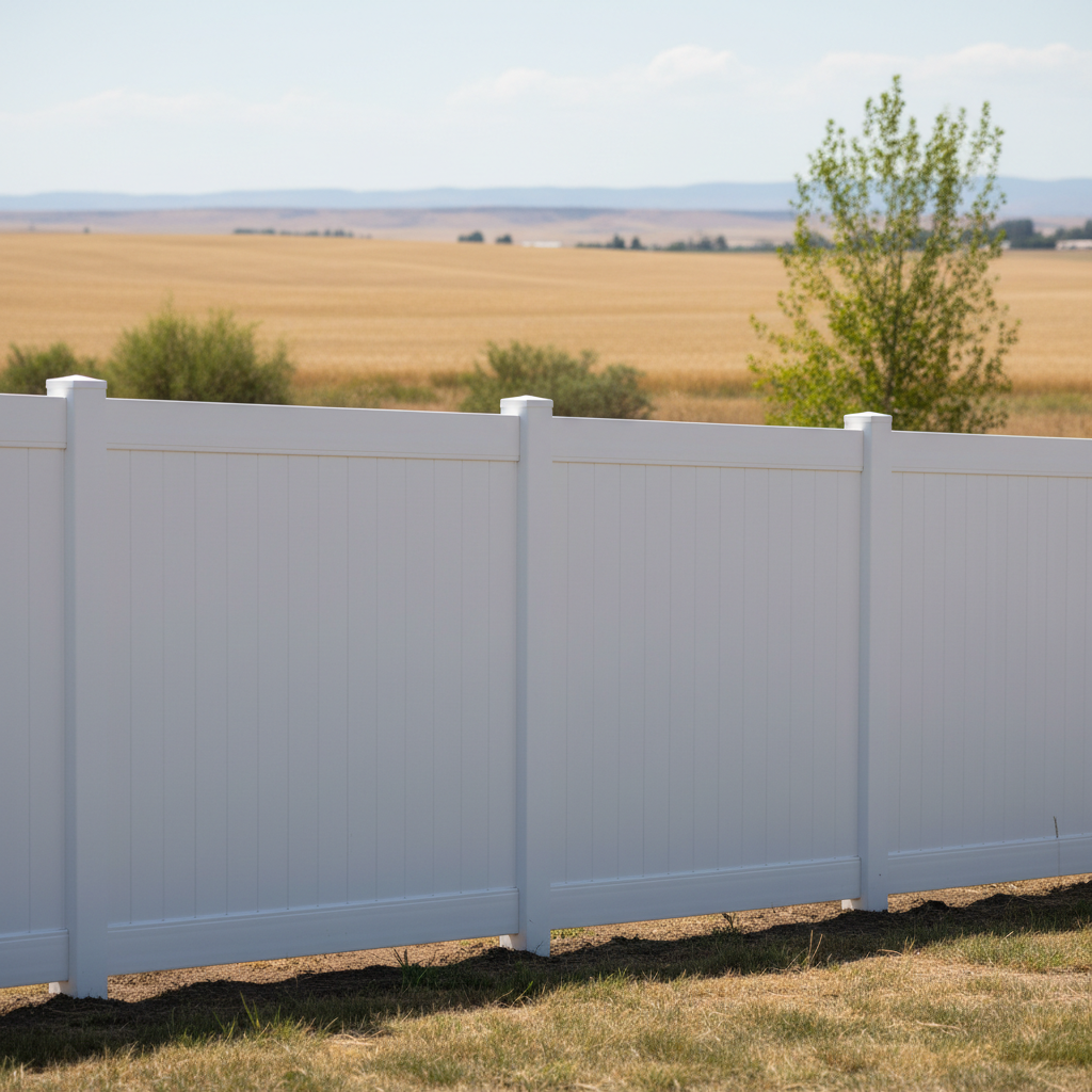 Completed vinyl fence installation work at a residential property in Othello, WA
