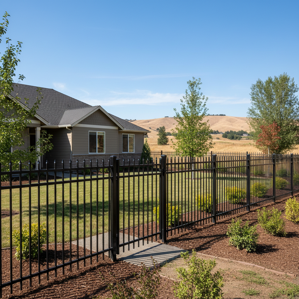 Completed aluminum fence installation work at a residential property in Othello, WA